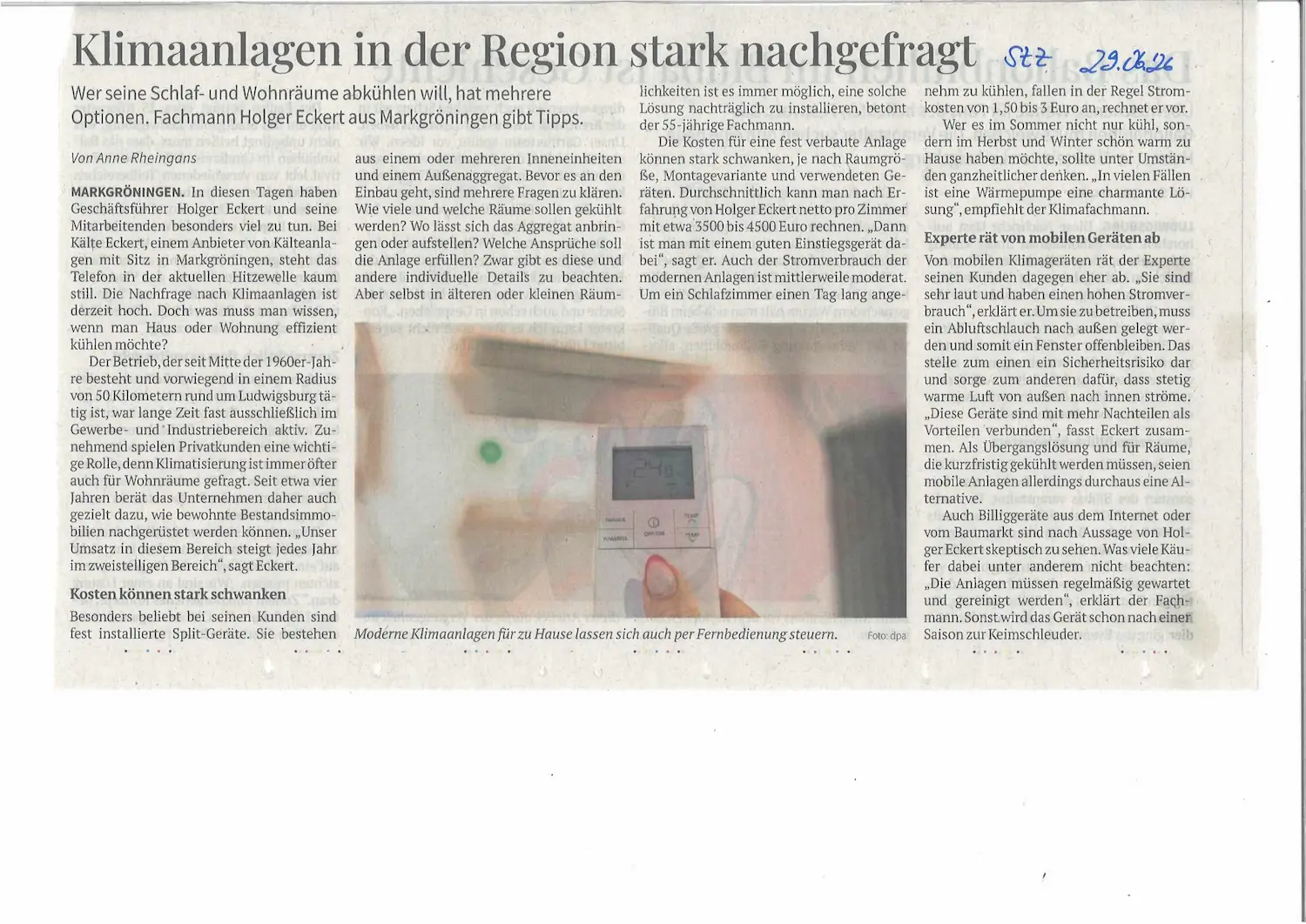 Klimaanlage in der Region stark nachgefragt
